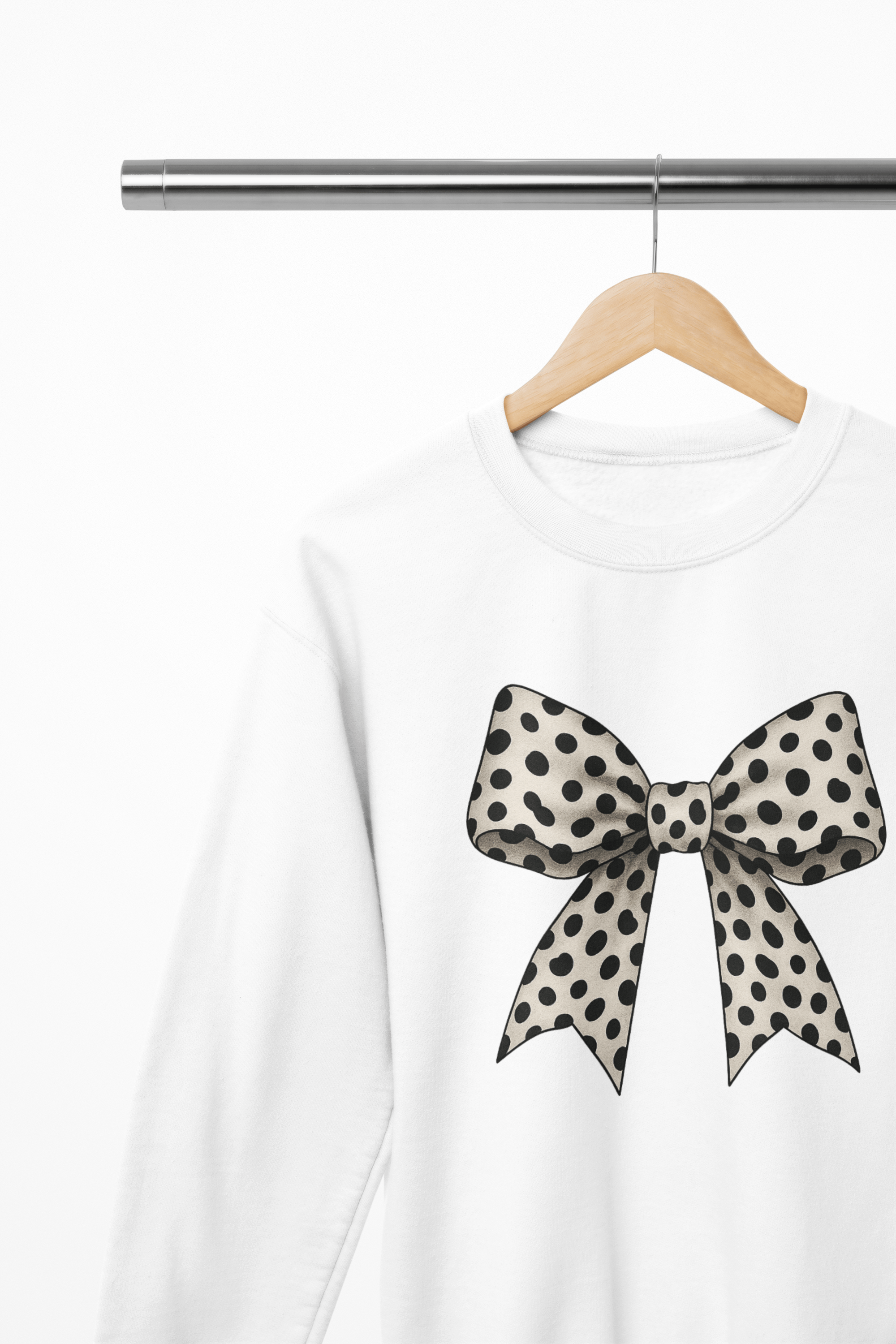 Polka Dot Coquette Bow Sweatshirt & T-Shirt – Retro Dot Print, UK Fit Sweatshirt / 3XL (Adult) / White gift_idea unique_gift personalised_gift