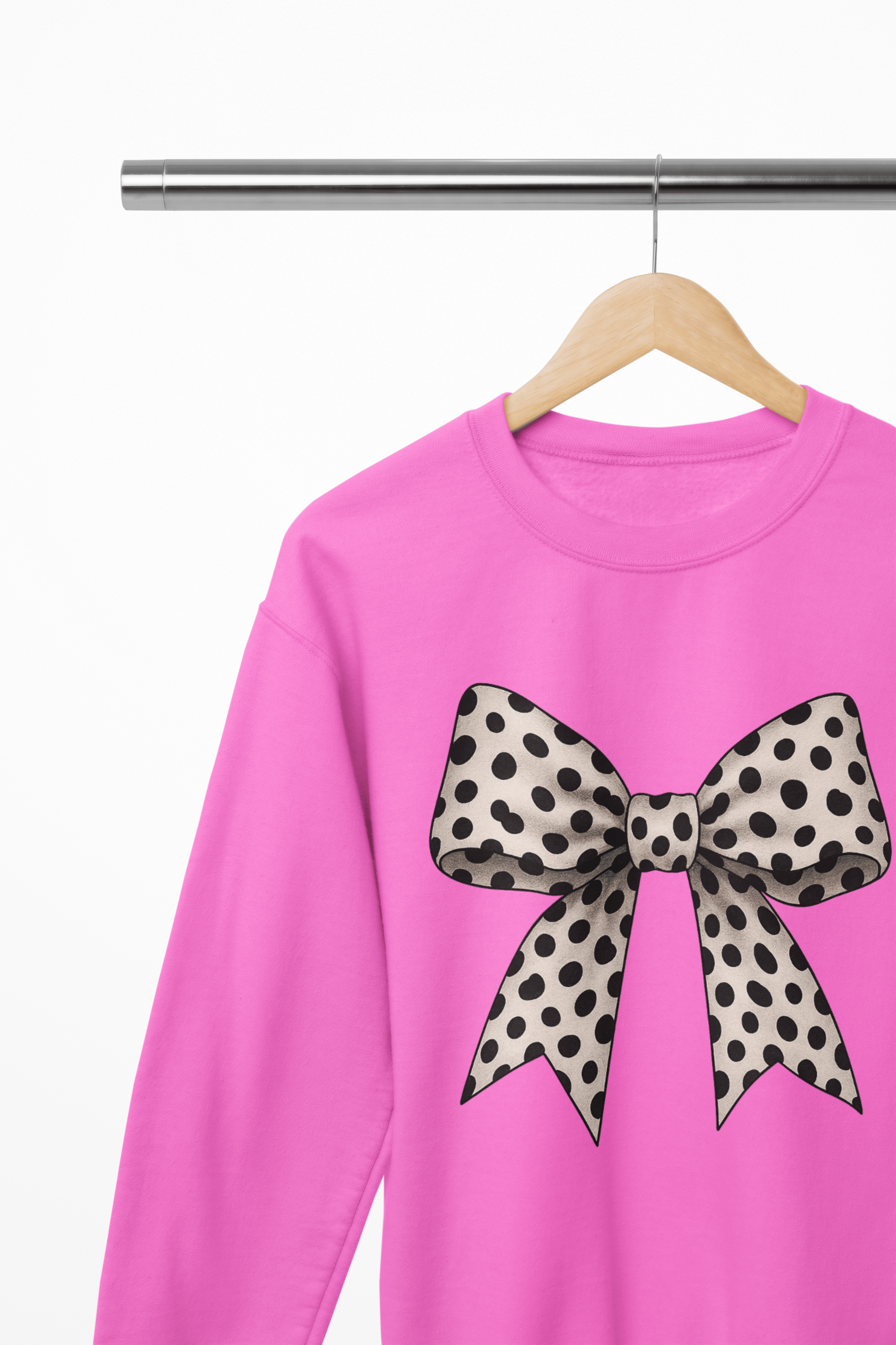 Polka Dot Coquette Bow Sweatshirt & T-Shirt – Retro Dot Print, UK Fit Sweatshirt / 3XL (Adult) / Pink gift_idea unique_gift personalised_gift