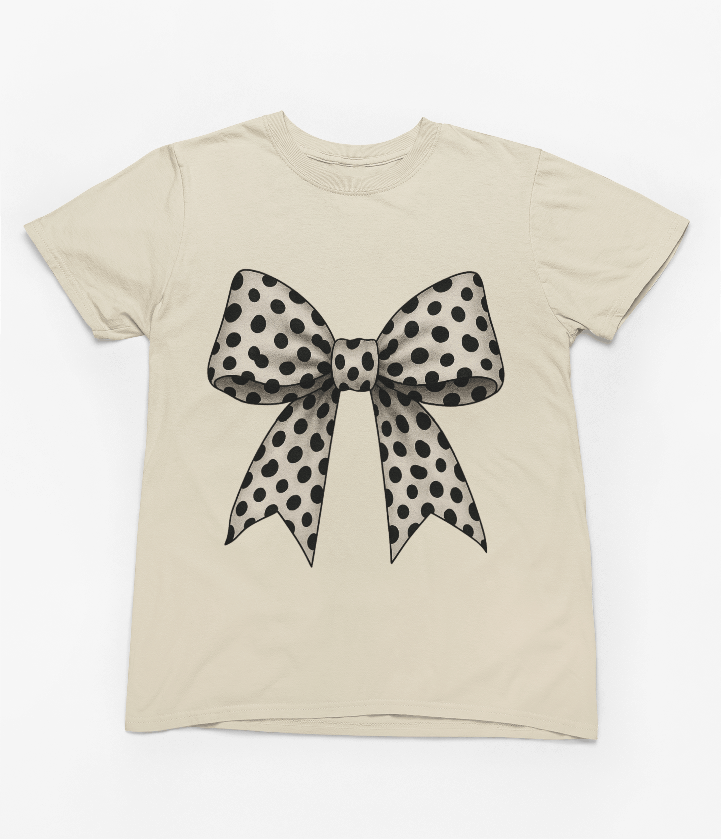 Polka Dot Coquette Bow Sweatshirt & T-Shirt – Retro Dot Print, UK Fit T-Shirt / 3XL (Adult) / Beige gift_idea unique_gift personalised_gift
