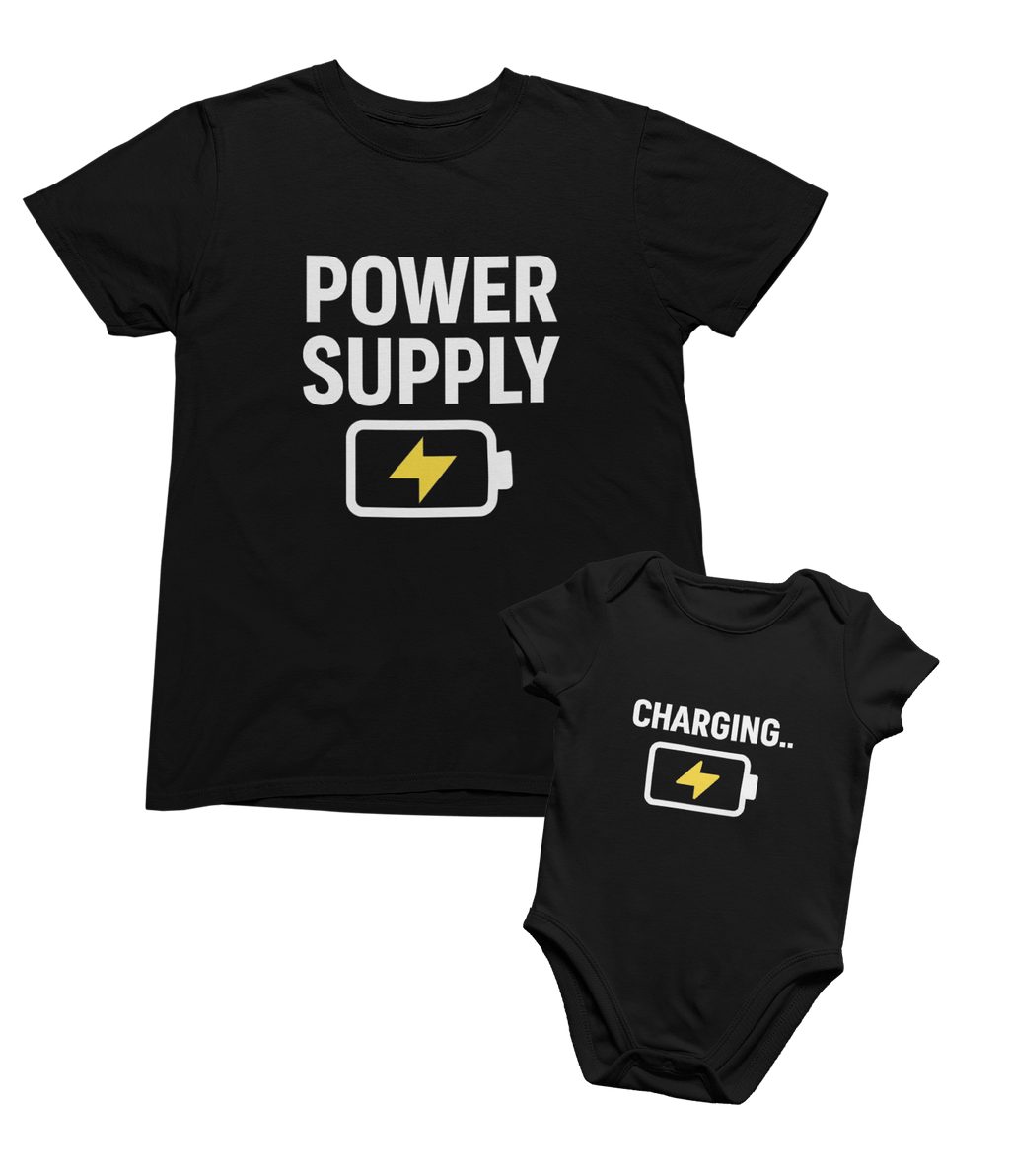 Power Supply & Charging Matching T-Shirt Gift Set Small / 0-3 months gift_idea unique_gift personalised_gift