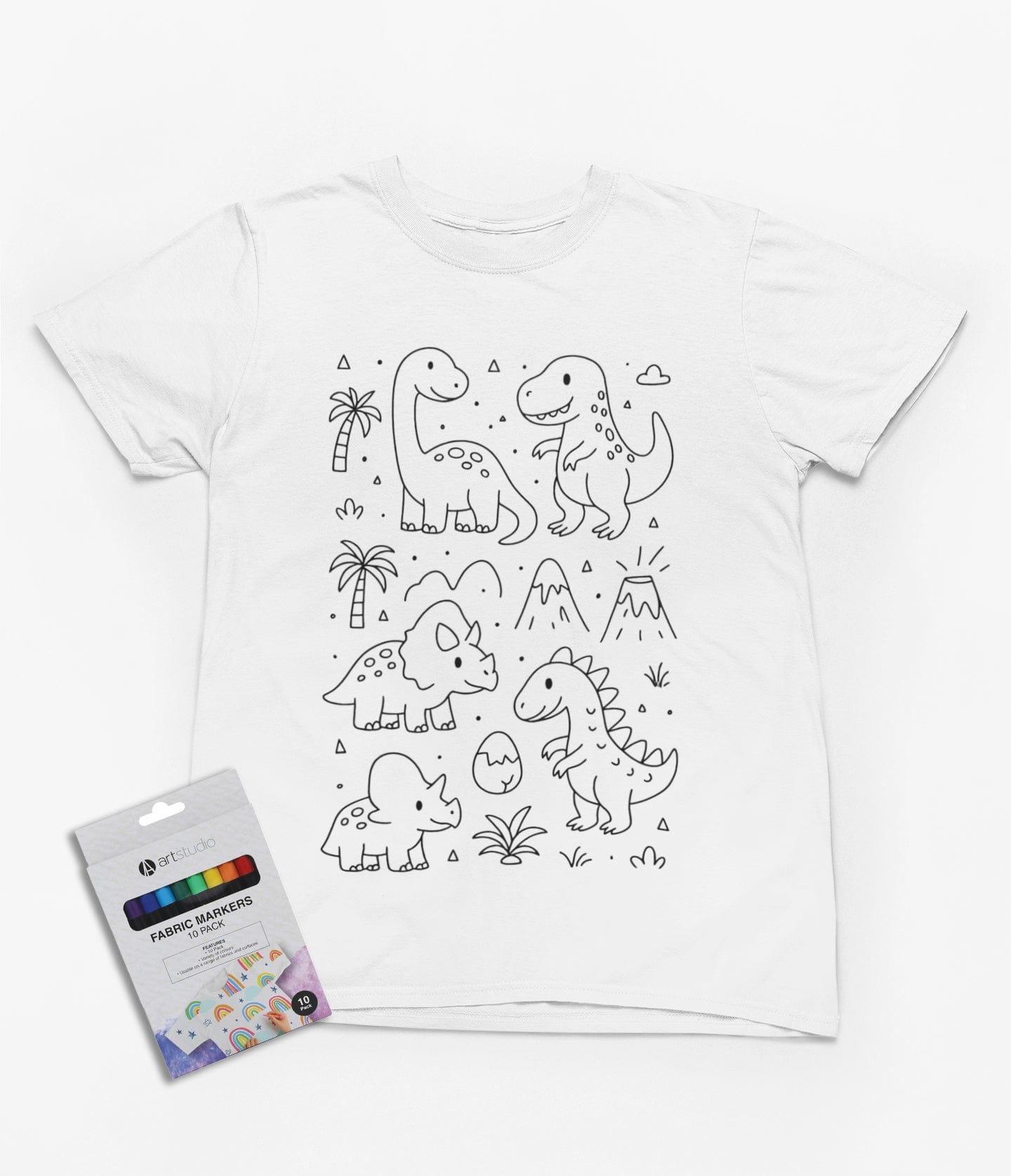 Prehistoric Pals Colour-In Dinosaur T-Shirt – Creative Kids Tee with Markers 3-4 years gift_idea unique_gift personalised_gift
