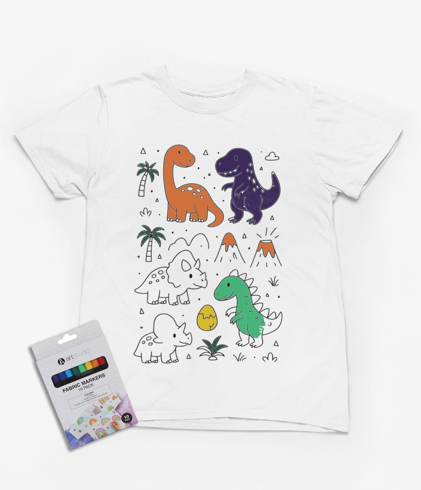 Prehistoric Pals Colour-In Dinosaur T-Shirt – Creative Kids Tee with Markers gift_idea unique_gift personalised_gift