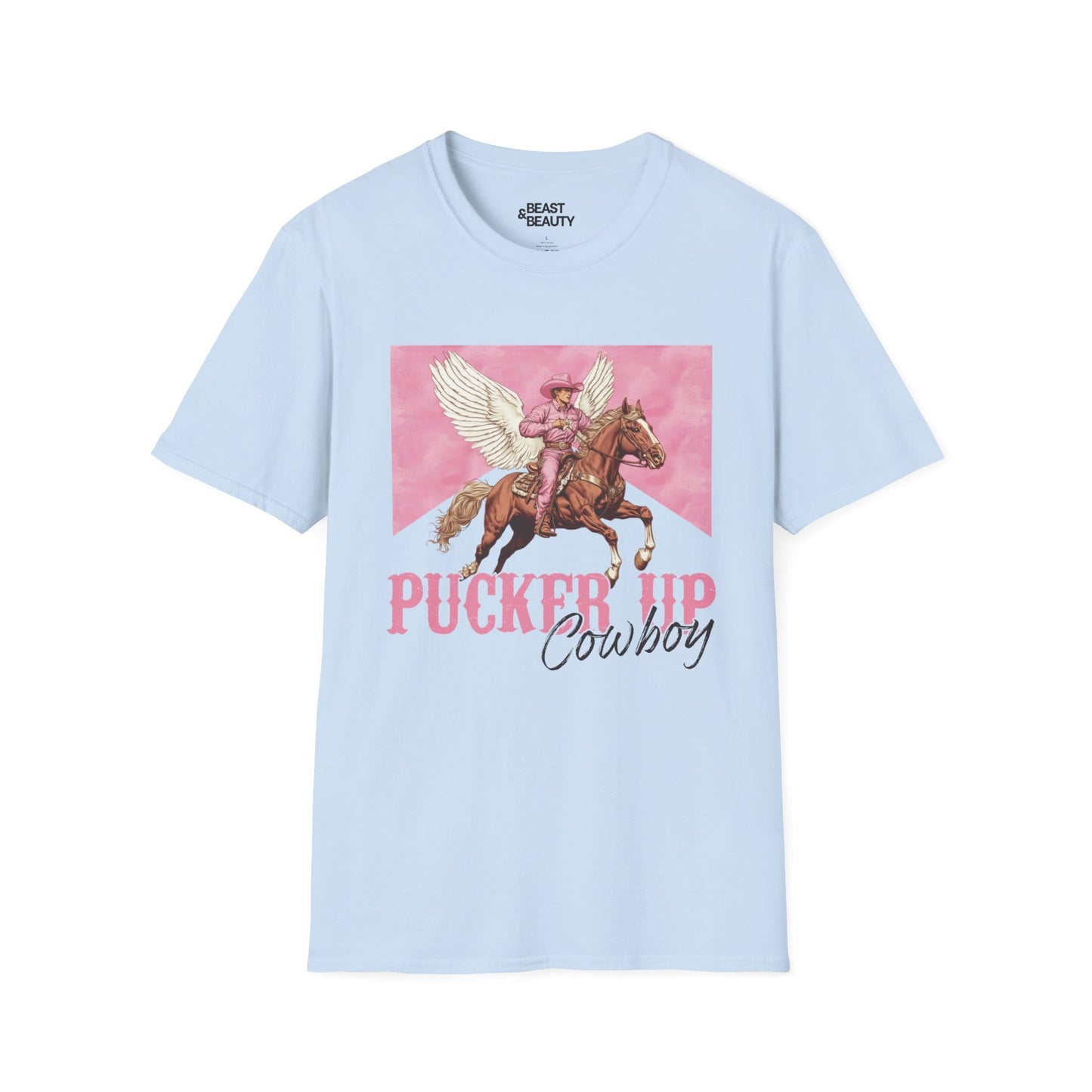 pucker up cowboy t-shirt light blue t-shirt uk cowgirl gift idea