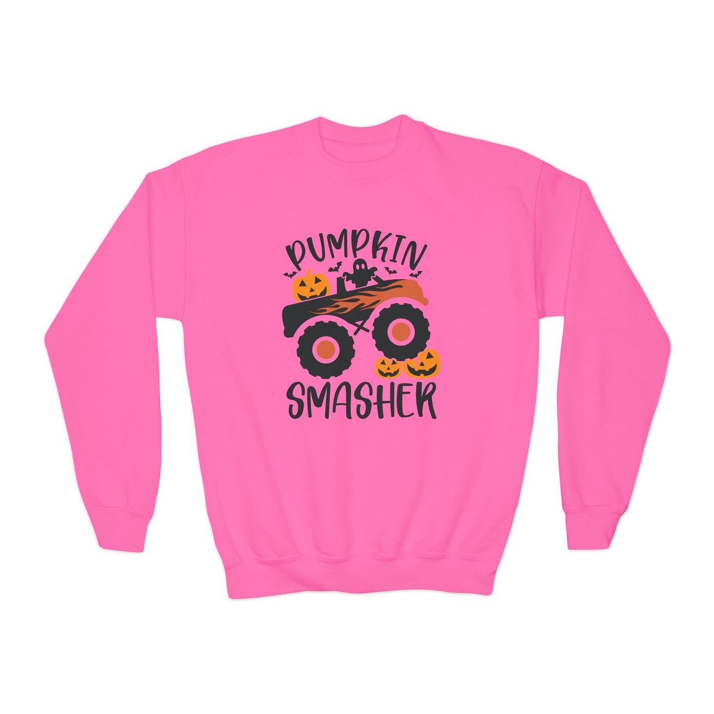 Pumpkin Smasher Monster Truck Halloween Sweatshirt Safety Pink / XS gift_idea unique_gift personalised_gift