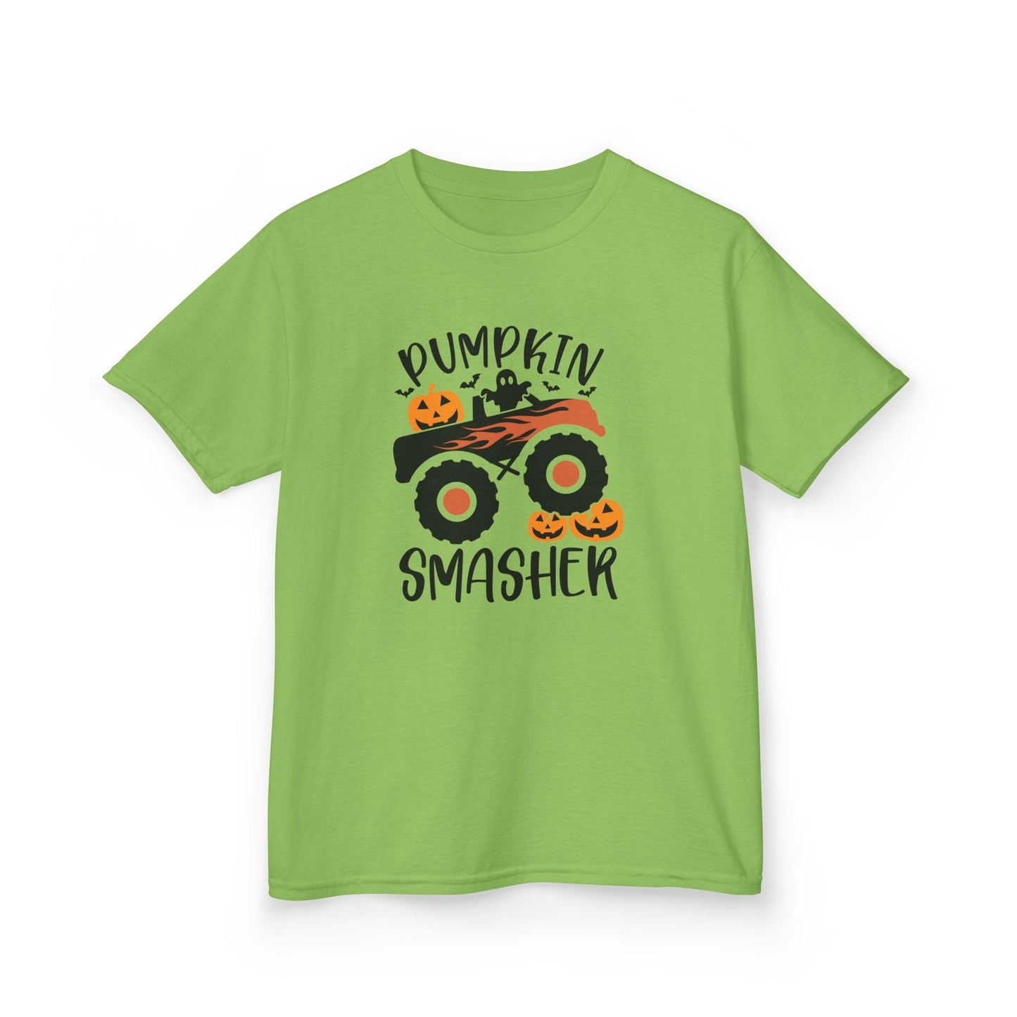 Pumpkin Smasher Monster Truck Halloween Kids T-Shirt Lime / XS gift_idea unique_gift personalised_gift