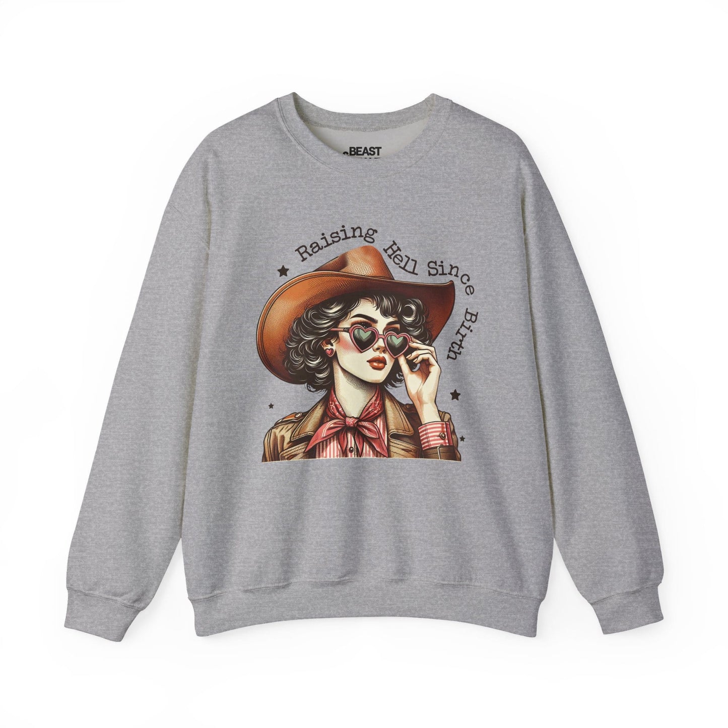 raising hell since birth cowgirl sweatshirt sport grey sweatshirt uk cowgirl gift idea