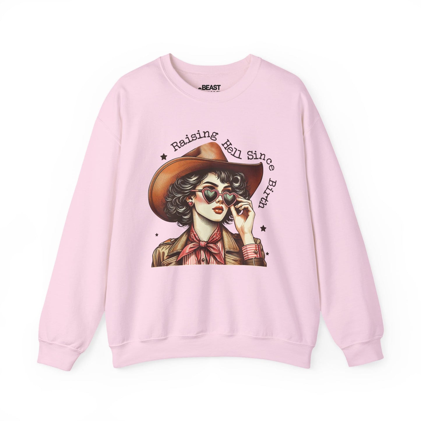 raising hell since birth cowgirl sweatshirt light pink sweatshirt uk cowgirl gift idea