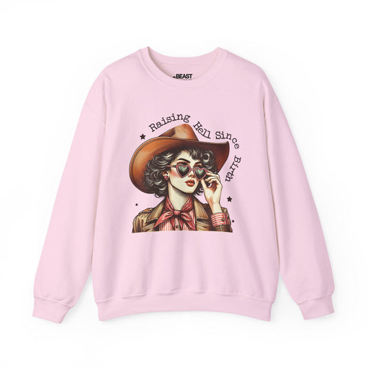 raising hell since birth cowgirl sweatshirt light pink sweatshirt uk cowgirl gift idea