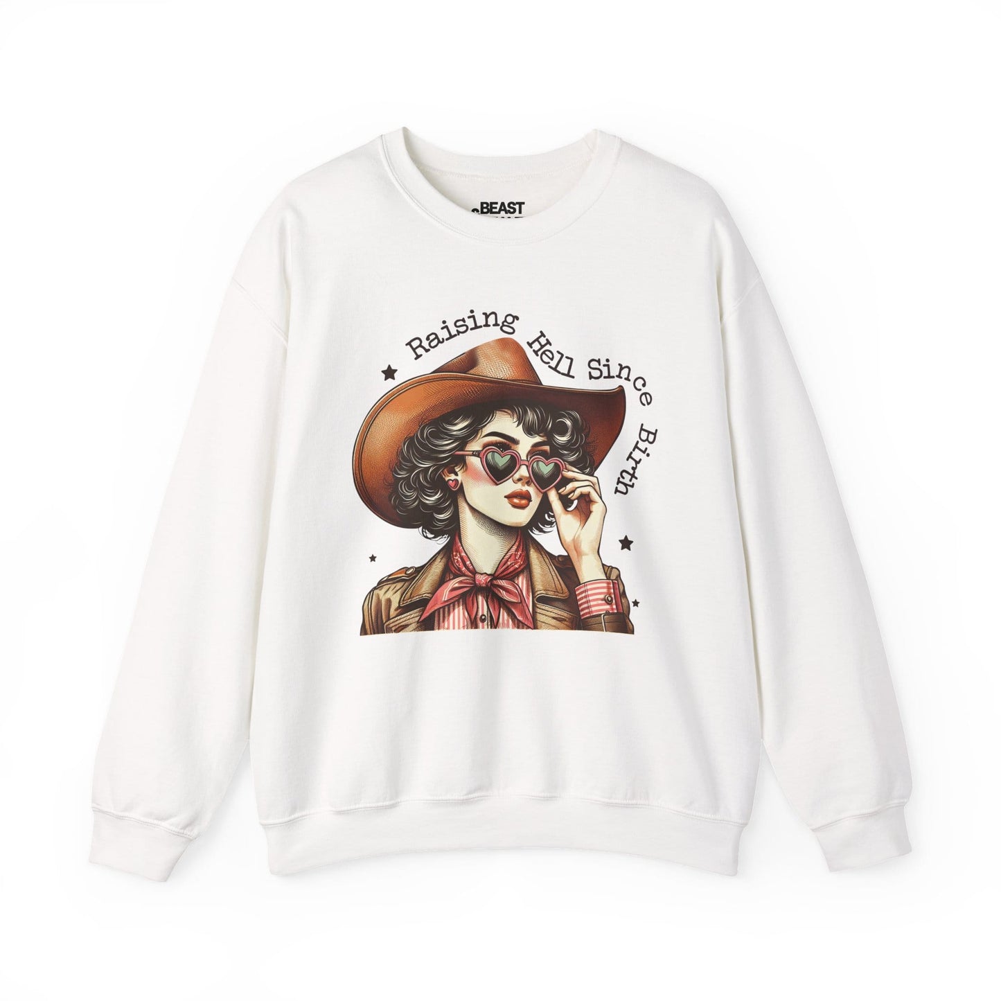 raising hell since birth cowgirl sweatshirt white sweatshirt uk cowgirl gift idea
