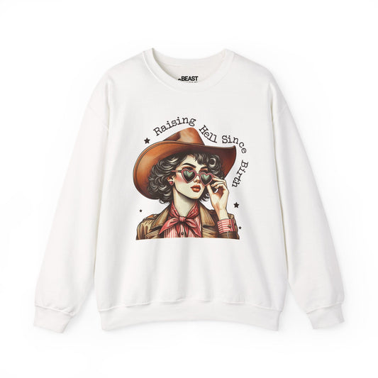 raising hell since birth cowgirl sweatshirt white sweatshirt uk cowgirl gift idea