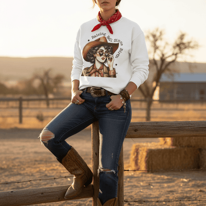 Raising Hell Since Birth Cowgirl Sweatshirt gift_idea unique_gift personalised_gift