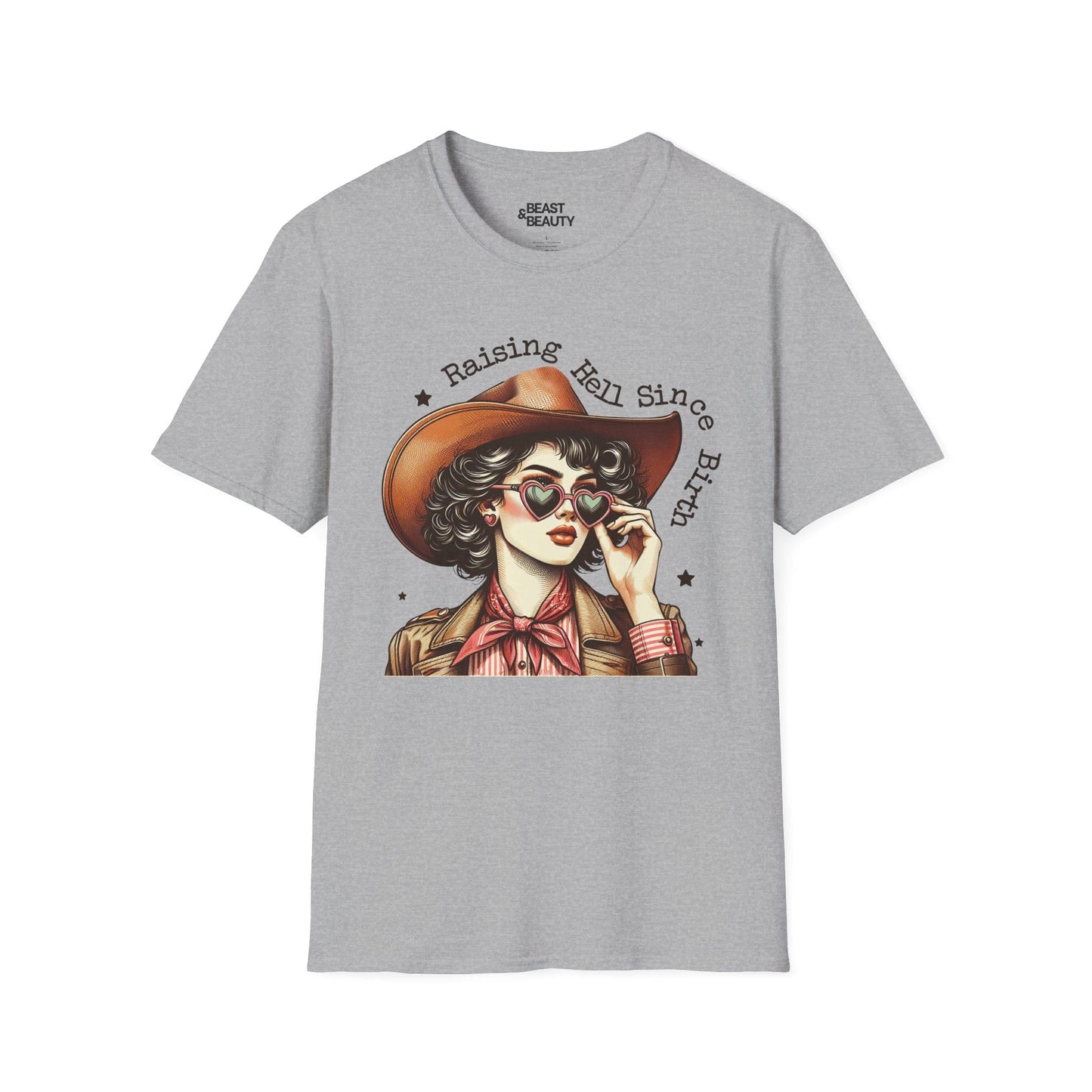 raising hell since birth cowgirl t-shirt sport grey t-shirt uk cowgirl gift idea