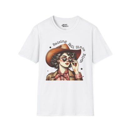 raising hell since birth cowgirl t-shirt white t-shirt uk cowgirl gift idea