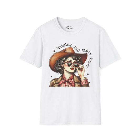 raising hell since birth cowgirl t-shirt white t-shirt uk cowgirl gift idea