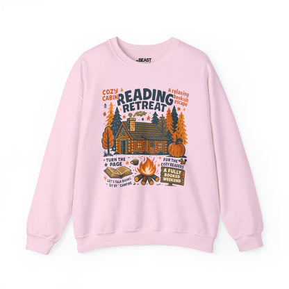 reading retreat cozy cabin sweatshirt light pink sweatshirt uk book lover gift idea