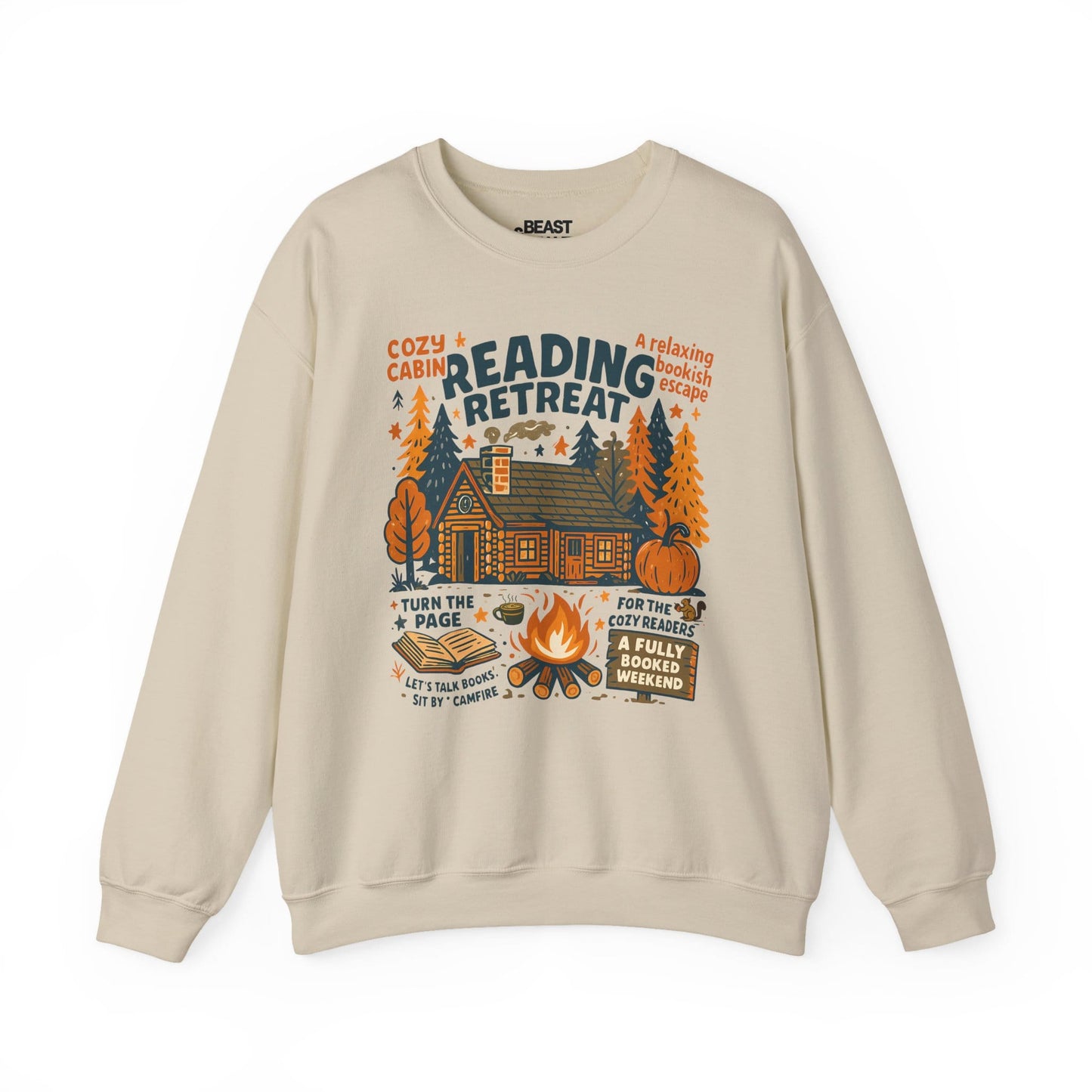 reading retreat cozy cabin sweatshirt sand sweatshirt uk book lover gift idea