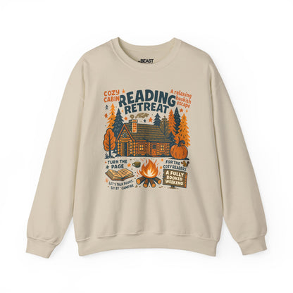 reading retreat cozy cabin sweatshirt sand sweatshirt uk book lover gift idea