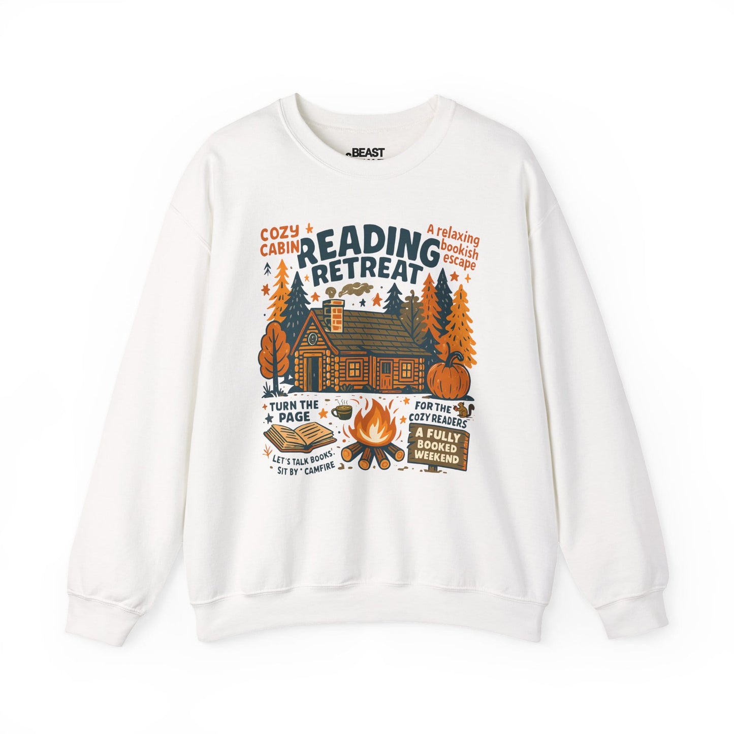 reading retreat cozy cabin sweatshirt white sweatshirt uk book lover gift idea