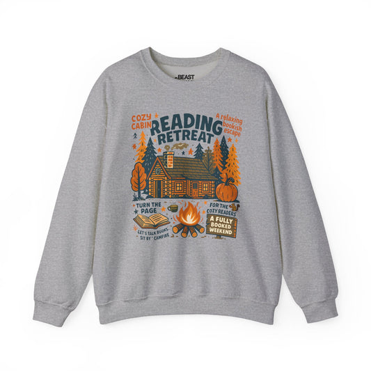 reading retreat cozy cabin sweatshirt sport grey sweatshirt uk book lover gift idea