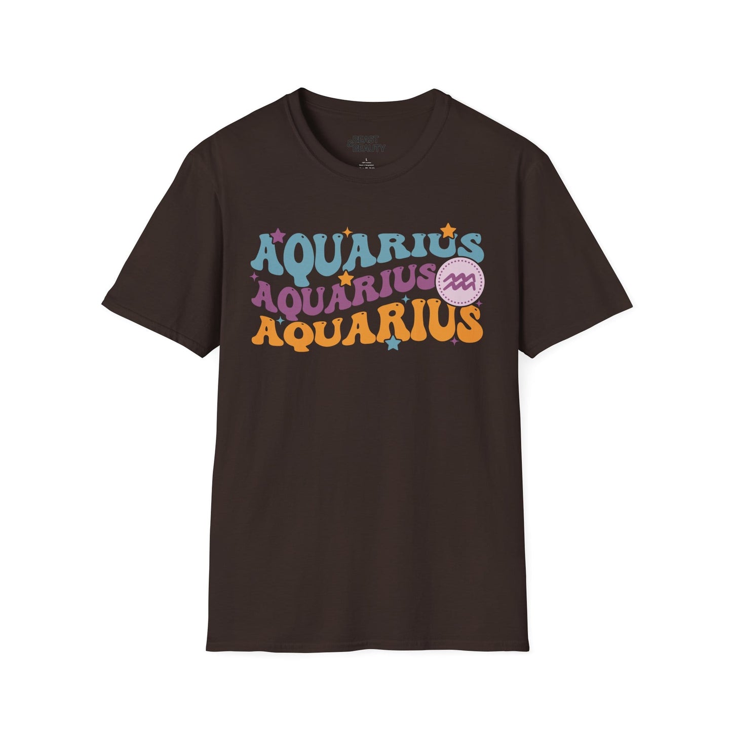 Retro Aquarius Zodiac Graphic T-Shirt Dark Chocolate / M gift_idea unique_gift personalised_gift