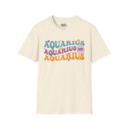 Retro Aquarius Zodiac Graphic T-Shirt Natural / M gift_idea unique_gift personalised_gift