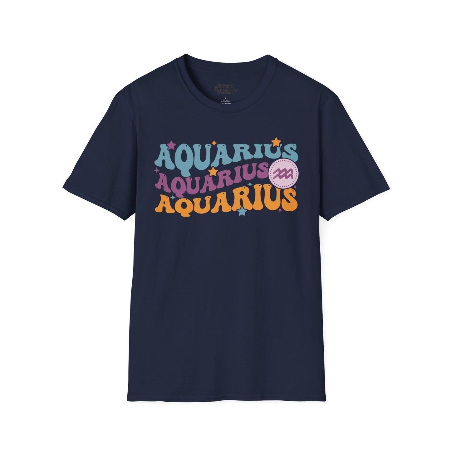 Retro Aquarius Zodiac Graphic T-Shirt Navy / S gift_idea unique_gift personalised_gift