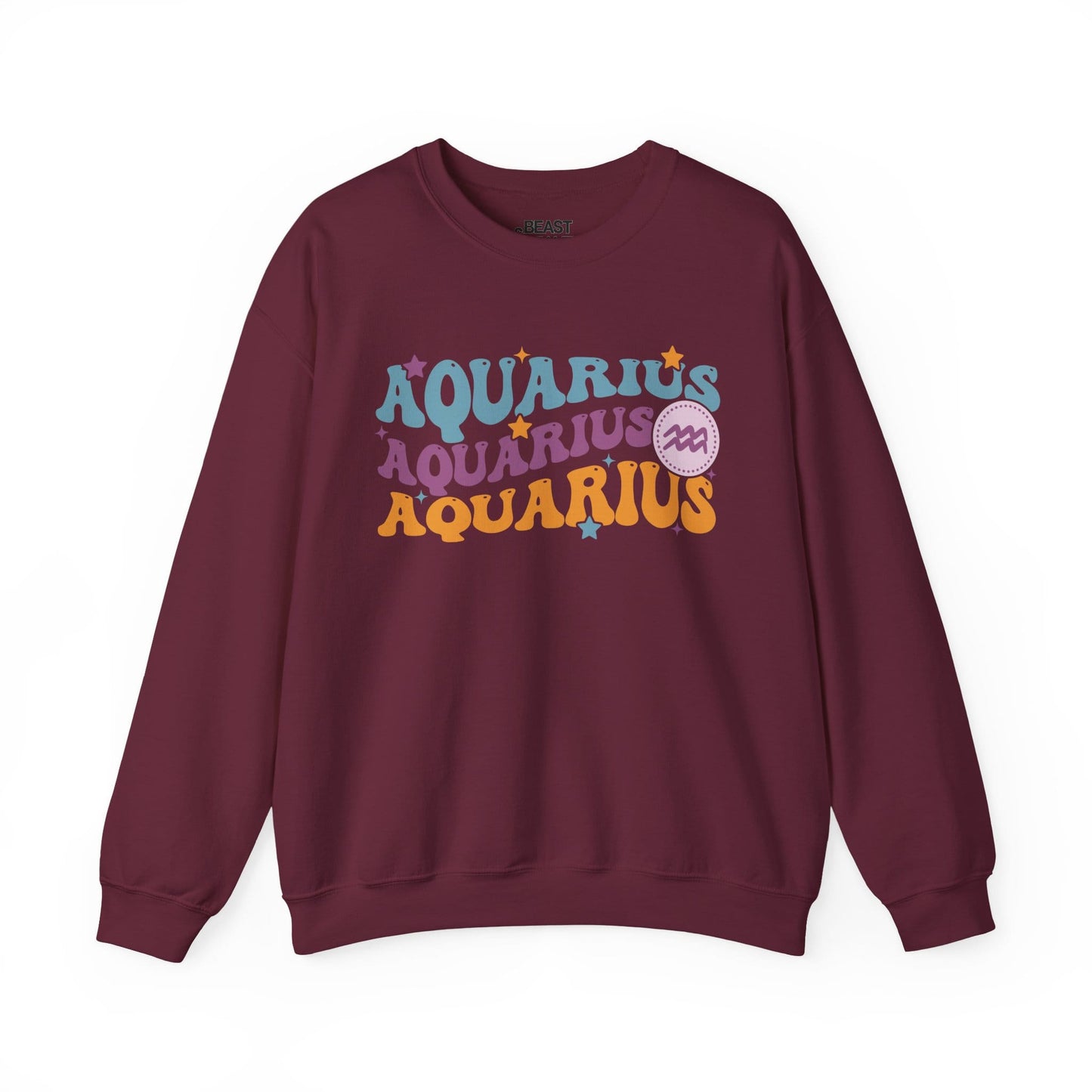 Retro Aquarius Zodiac Sign Adult Sweatshirt Maroon / S gift_idea unique_gift personalised_gift