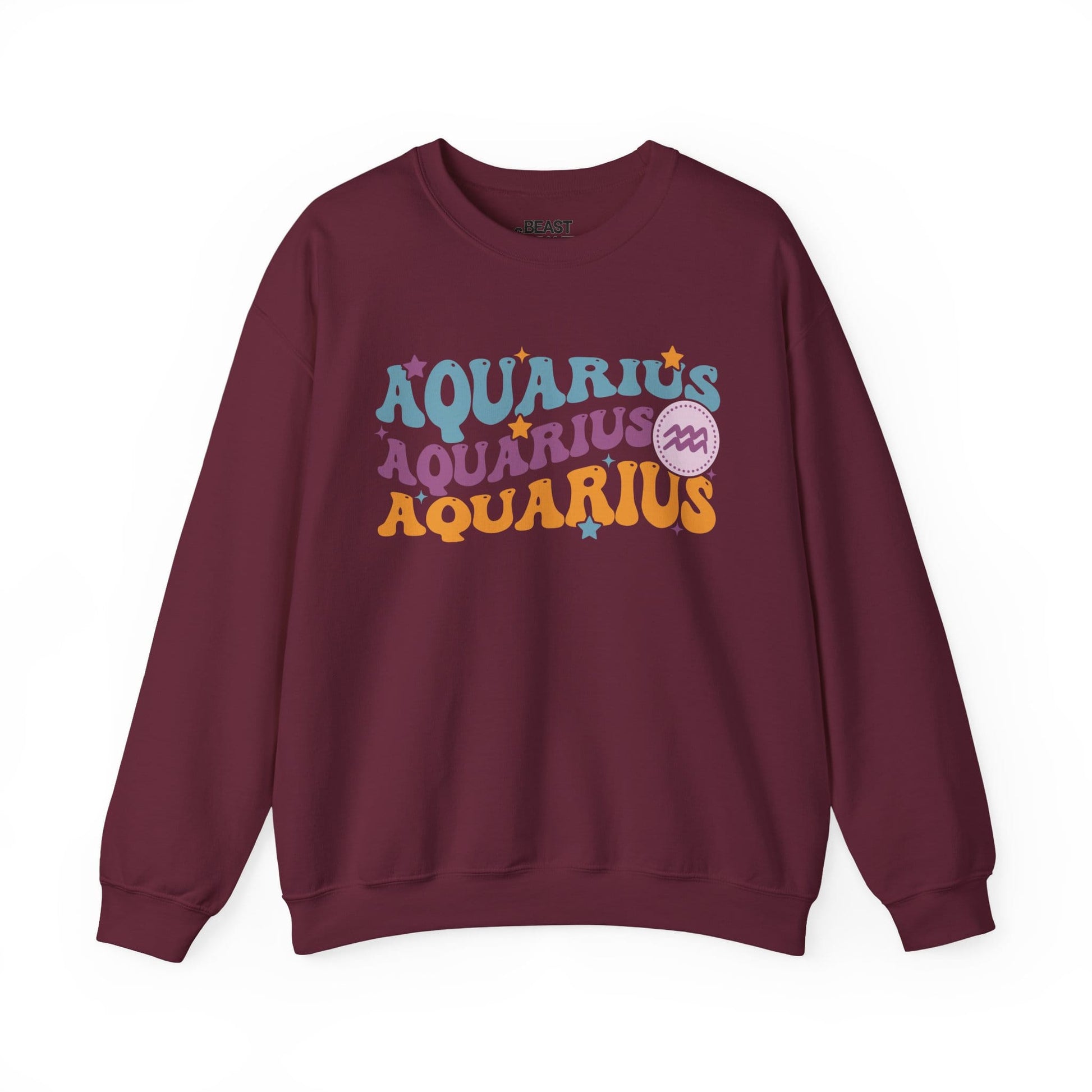 Retro Aquarius Zodiac Sign Adult Sweatshirt Maroon / S gift_idea unique_gift personalised_gift