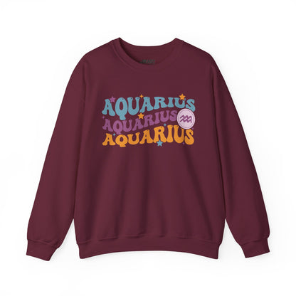Retro Aquarius Zodiac Sign Adult Sweatshirt Maroon / S gift_idea unique_gift personalised_gift