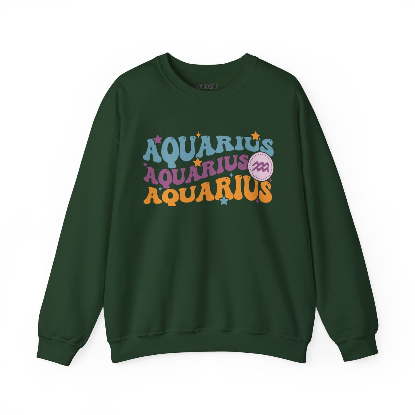 Retro Aquarius Zodiac Sign Adult Sweatshirt Forest Green / S gift_idea unique_gift personalised_gift