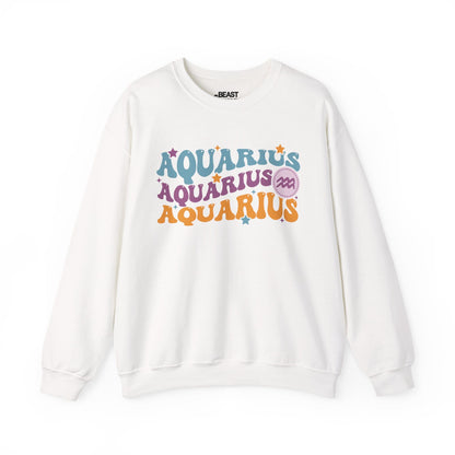 Retro Aquarius Zodiac Sign Adult Sweatshirt White / S gift_idea unique_gift personalised_gift