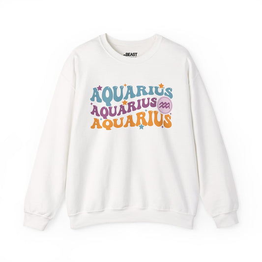 Retro Aquarius Zodiac Sign Adult Sweatshirt White / S gift_idea unique_gift personalised_gift