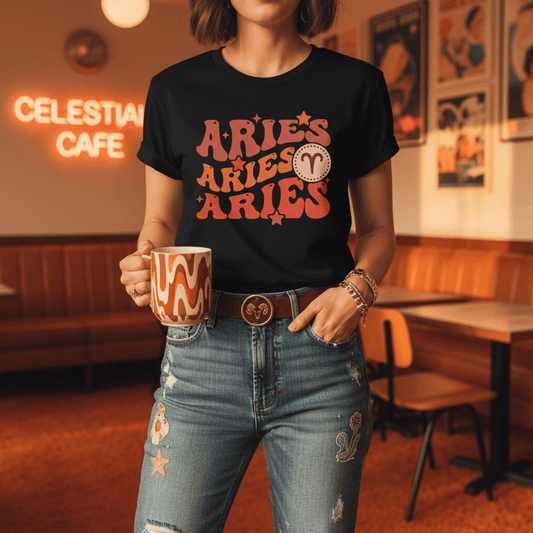 Retro Aries Zodiac Graphic T-Shirt gift_idea unique_gift personalised_gift