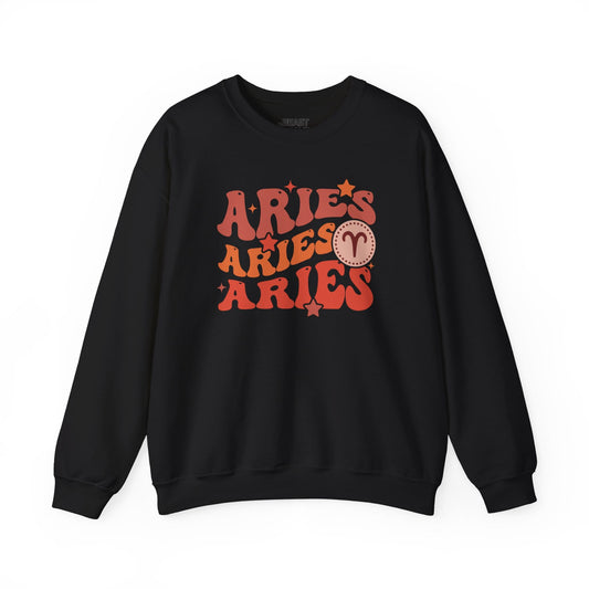 Retro Aries Zodiac Sign Adult Sweatshirt Black / S gift_idea unique_gift personalised_gift