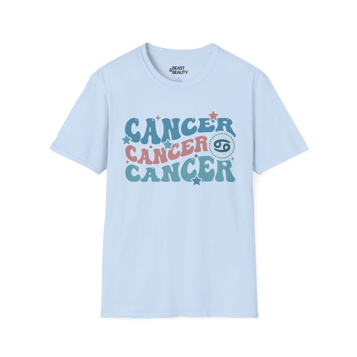 Retro Cancer Zodiac Graphic T-Shirt Light Blue / S gift_idea unique_gift personalised_gift
