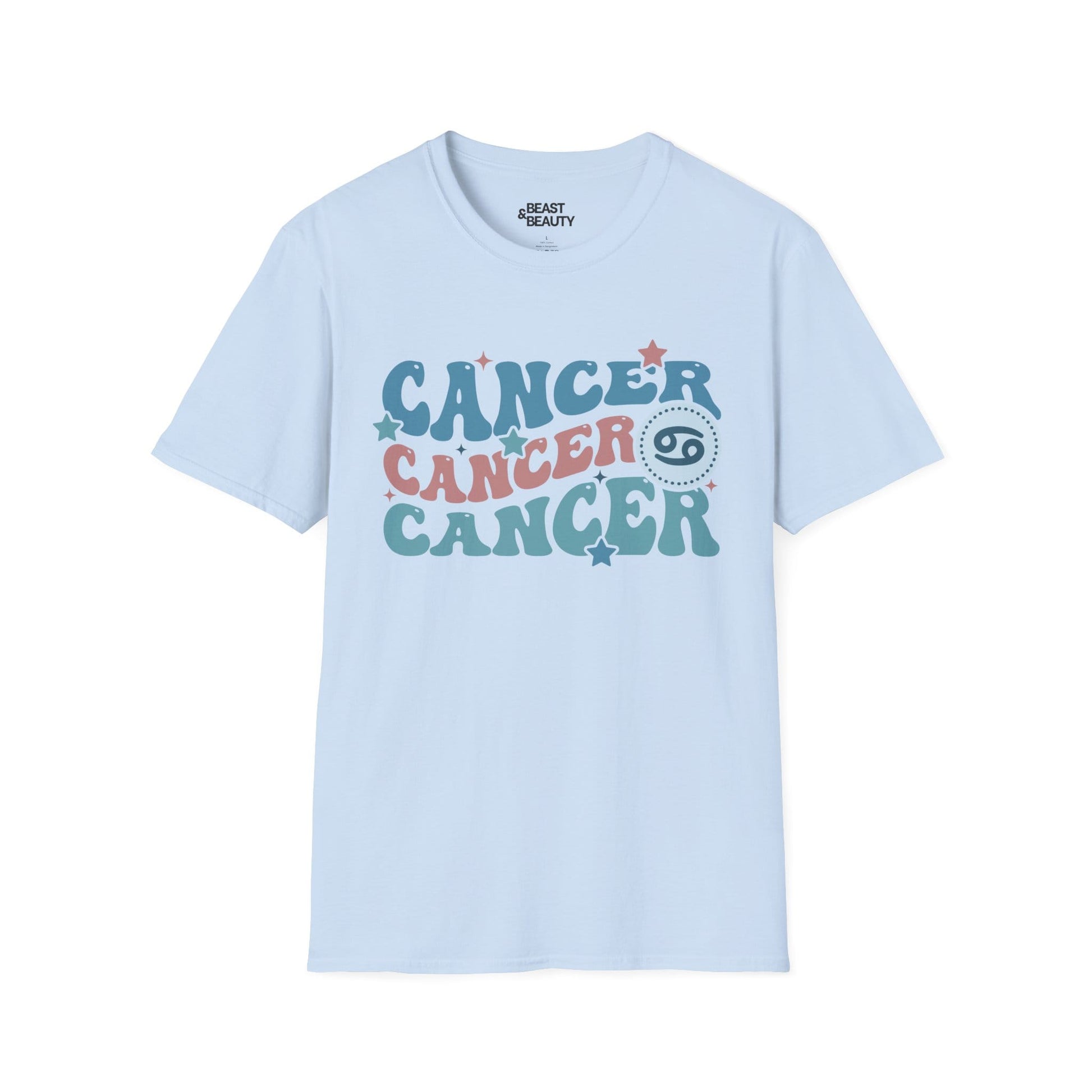 Retro Cancer Zodiac Graphic T-Shirt Light Blue / S gift_idea unique_gift personalised_gift