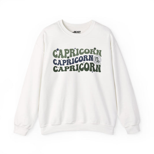 Retro Capricorn Zodiac Sign Adult Sweatshirt White / S gift_idea unique_gift personalised_gift