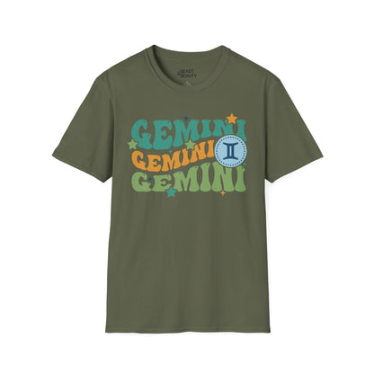 Retro Gemini Zodiac Graphic T-Shirt Military Green / S gift_idea unique_gift personalised_gift