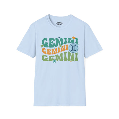 Retro Gemini Zodiac Graphic T-Shirt Light Blue / S gift_idea unique_gift personalised_gift