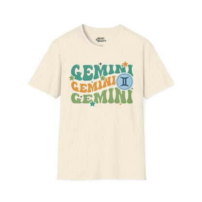 Retro Gemini Zodiac Graphic T-Shirt Natural / M gift_idea unique_gift personalised_gift