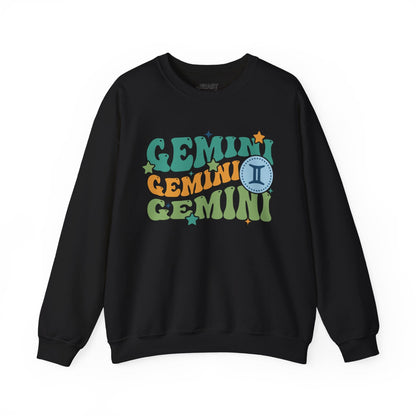 Retro Gemini Zodiac Sign Adult Sweatshirt Black / S gift_idea unique_gift personalised_gift