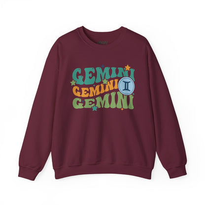 Retro Gemini Zodiac Sign Adult Sweatshirt Maroon / S gift_idea unique_gift personalised_gift