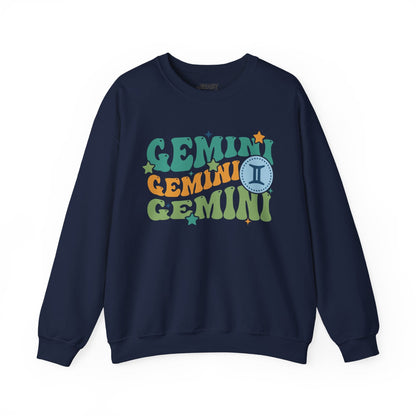 Retro Gemini Zodiac Sign Adult Sweatshirt Navy / S gift_idea unique_gift personalised_gift