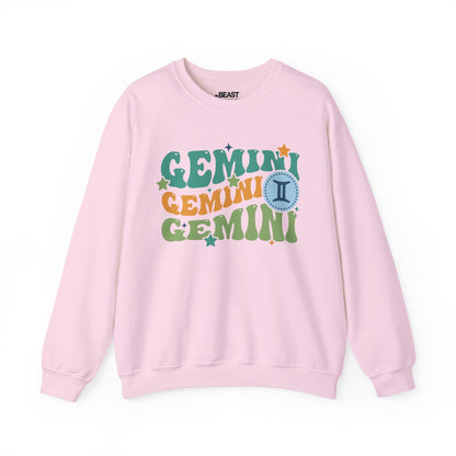 Retro Gemini Zodiac Sign Adult Sweatshirt Light Pink / S gift_idea unique_gift personalised_gift