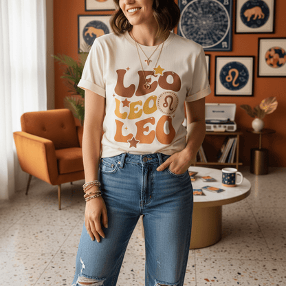 Retro Leo Zodiac Graphic T-Shirt gift_idea unique_gift personalised_gift