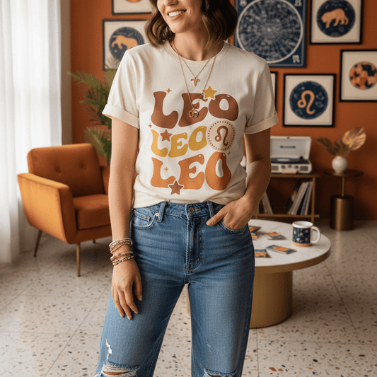 Retro Leo Zodiac Graphic T-Shirt gift_idea unique_gift personalised_gift