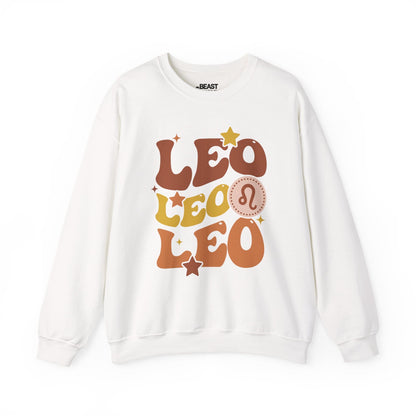 Retro Leo Zodiac Sign Adult Sweatshirt White / S gift_idea unique_gift personalised_gift