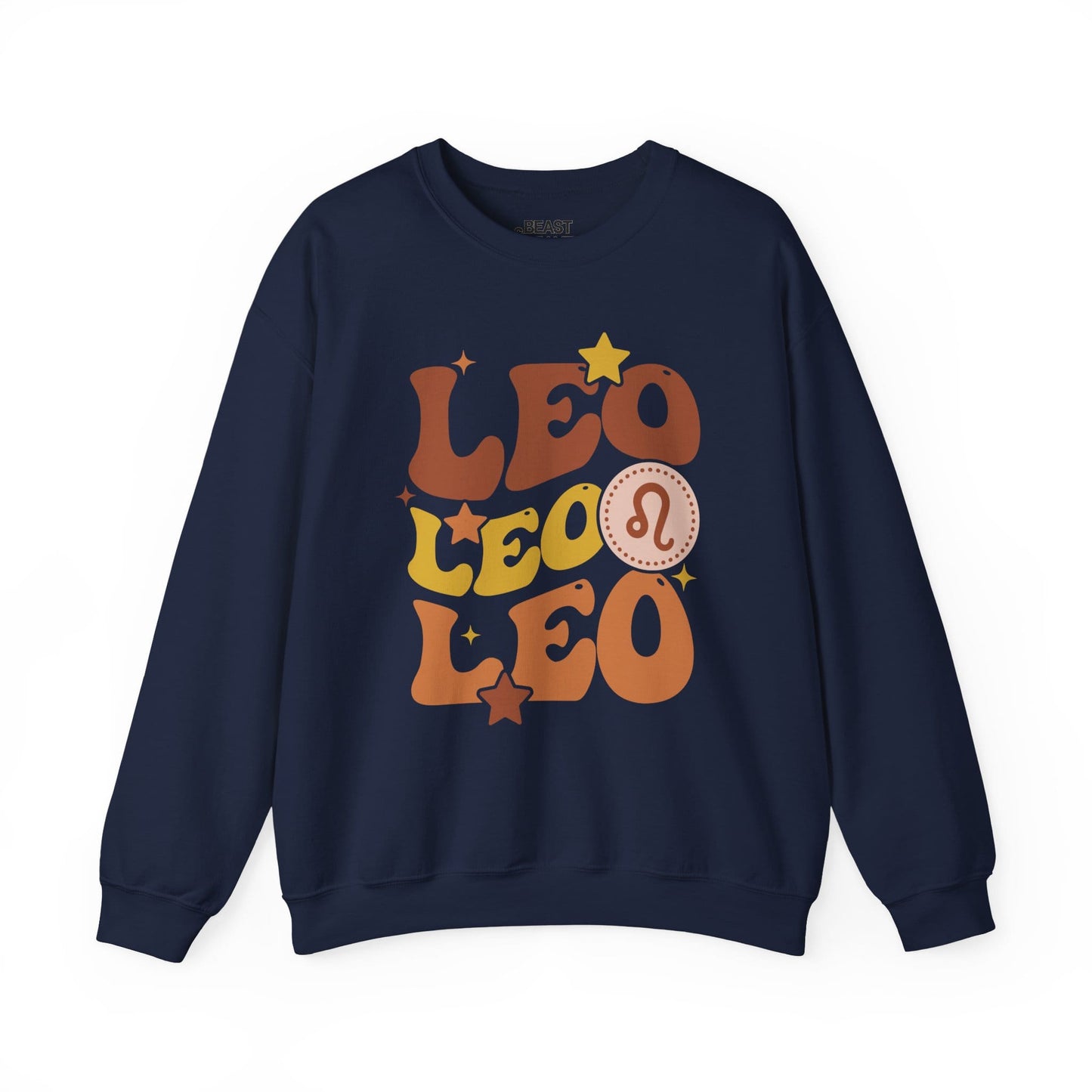 Retro Leo Zodiac Sign Adult Sweatshirt Navy / S gift_idea unique_gift personalised_gift