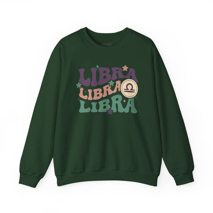 Retro Libra Zodiac Sign Adult Sweatshirt Forest Green / S gift_idea unique_gift personalised_gift