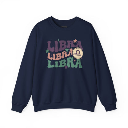 Retro Libra Zodiac Sign Adult Sweatshirt Navy / S gift_idea unique_gift personalised_gift
